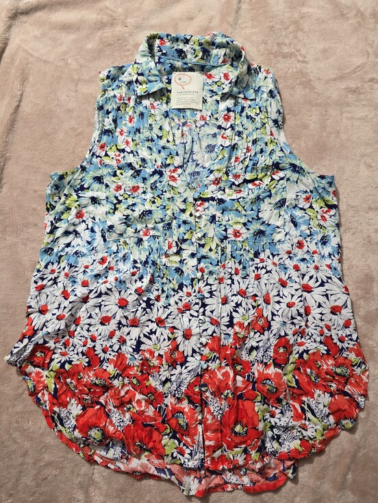 15 of 52 Conversations by Anthropologie Tops - 6 of 52 Conversations by Anthropologie Womens Floral Print Blouse Blue
